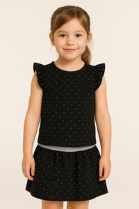 Girls Black Polka Embellished Silver Dot Co-ord Set