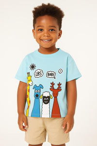 Boys Blue Four Animal Print T-shirt