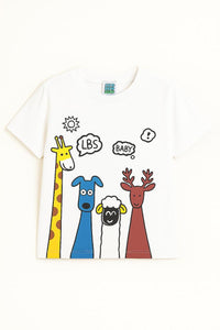 White Four Animal Print T-shirt