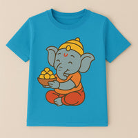 Girls And Boys Ganpati Print Blue T-Shirt
