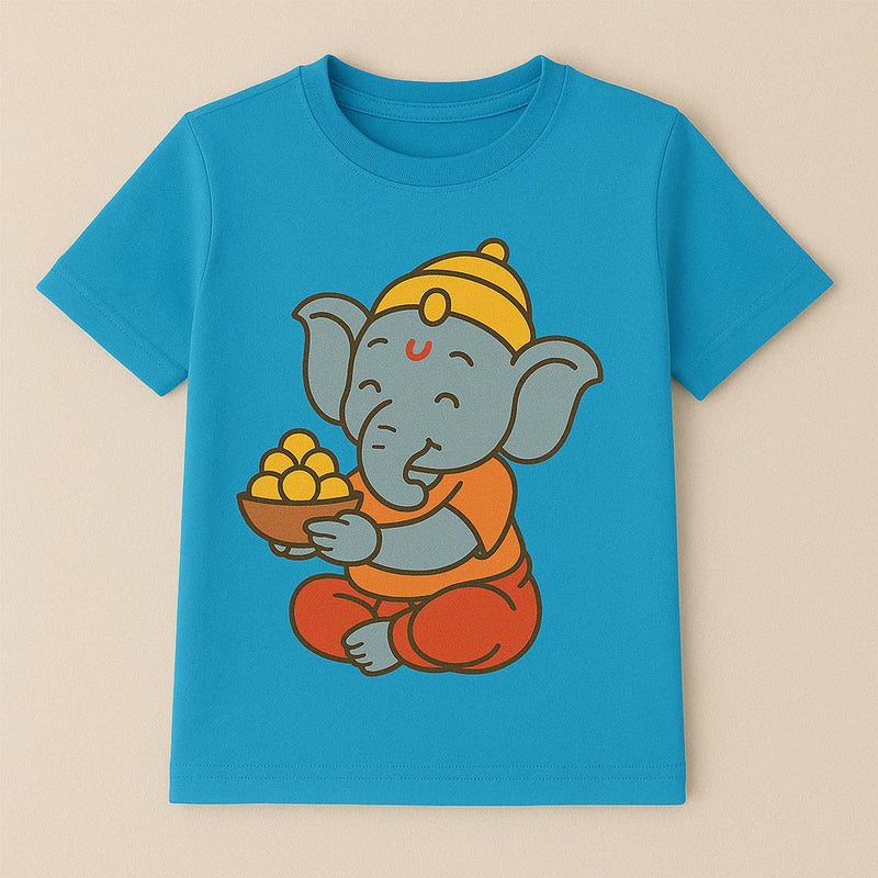 Girls And Boys Ganpati Print Blue T-Shirt