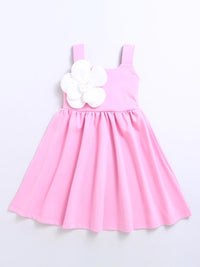 ZIP ZAP ZOOP Girls' Pink Party Dress with 3D White Flower Accent – Sleeveless Elegant Flared Dress