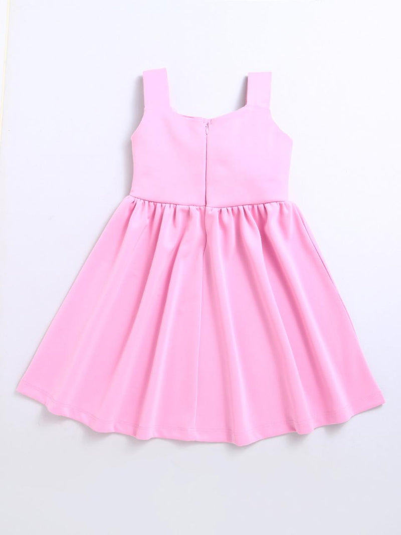 ZIP ZAP ZOOP Girls' Pink Party Dress with 3D White Flower Accent – Sleeveless Elegant Flared Dress