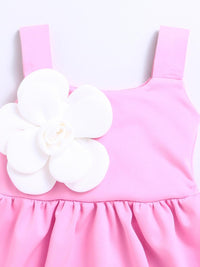 ZIP ZAP ZOOP Girls' Pink Party Dress with 3D White Flower Accent – Sleeveless Elegant Flared Dress