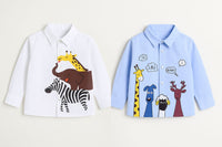 Pack Of 2 Shirts Boys White 3 Animal Print Shirt And Blue 4 Animal Print Shirt