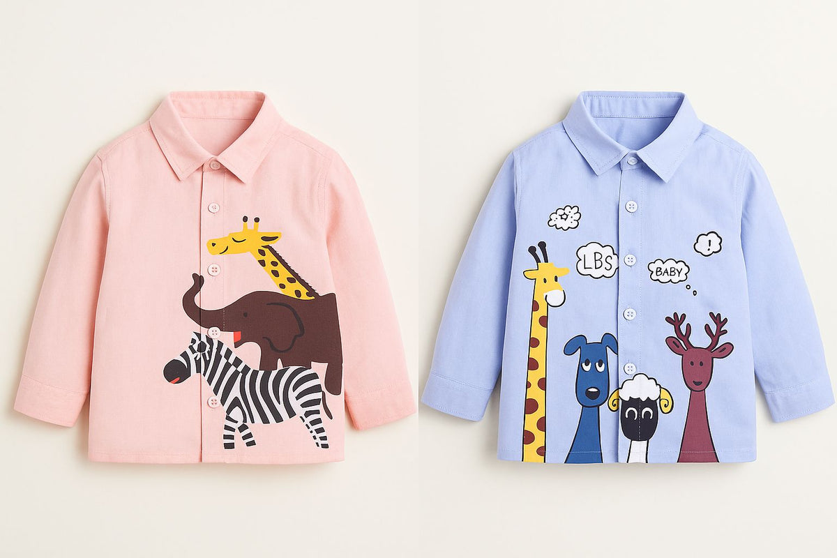 Pack Of 2 Boys Shirts 3 Animal Print Pink Shirt And 4 Animal Print Blue Shirt