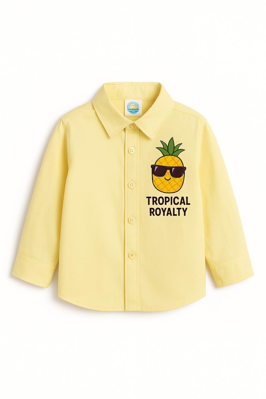Yellow Cotton Pineapple Royalty Printed Boys Shirt