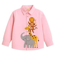 Pink Cotton New 4 Animal-Monkey Lion Giraffe Elephant Printed Boys Shirt