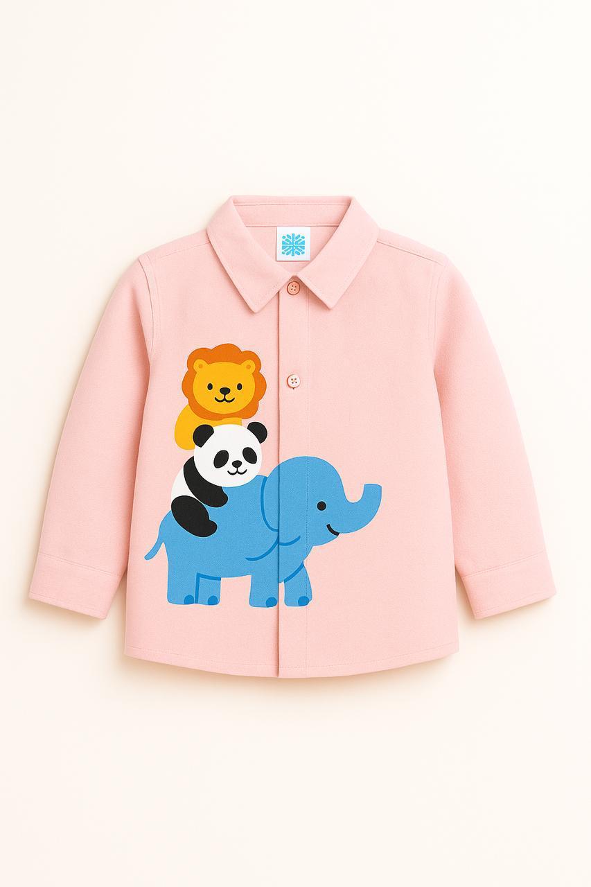 Pink Cotton Elephant-Panda-Lion Friends Forever Printed Boys Shirt