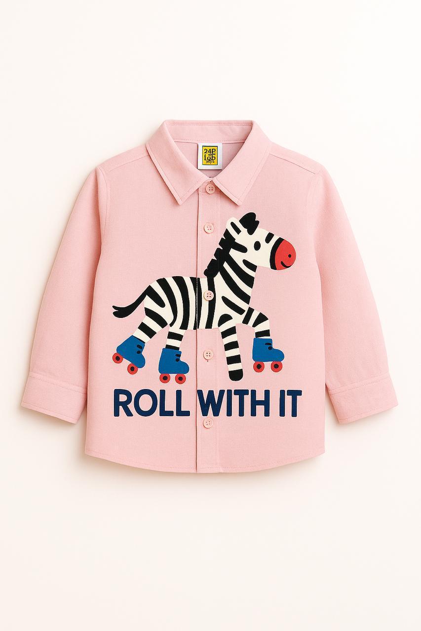 Light Pink Cotton Zebra Roll With It Printed Boys Shirt
