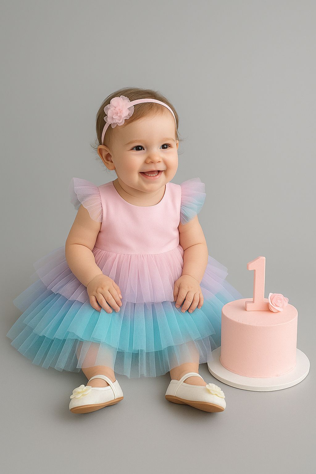 Baby Girls Pink Blue & White Multi-layered Red Carpet Look 4 Trail Gown Dress