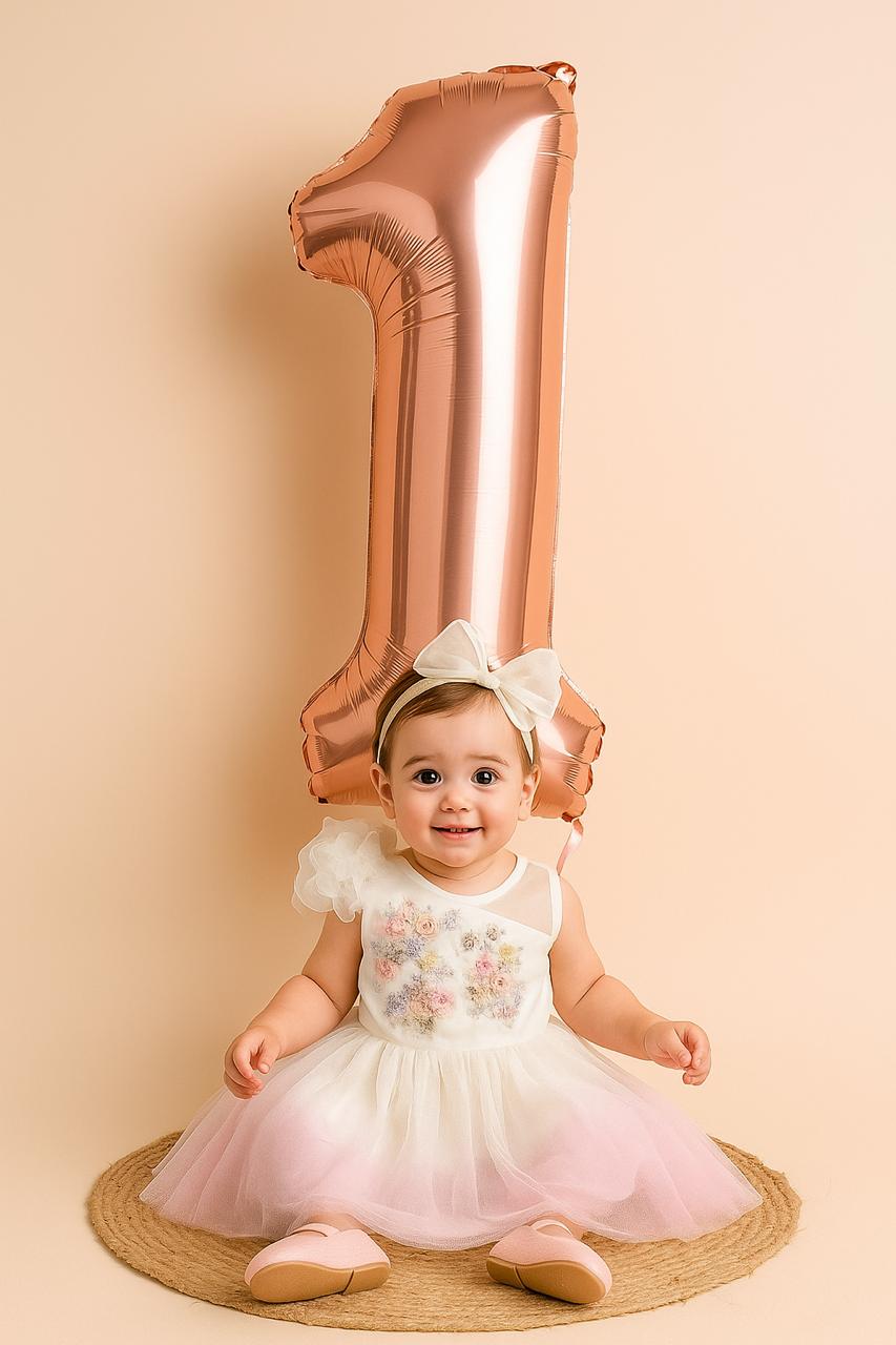 Baby Girls White Pink Party Dress Puffed One Shoulder Shaded Princess Gown with Hand Embroidery