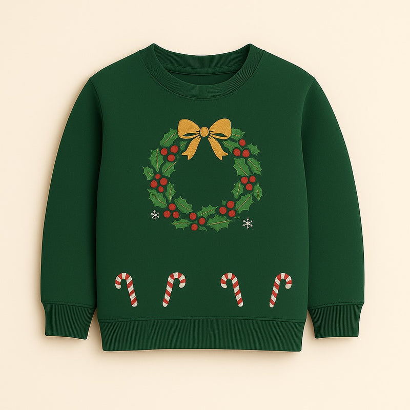 Green Christmas Sweatshirt With Wreath And Candies
