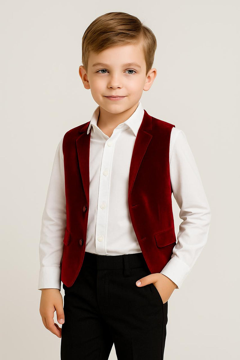 Boys Partywear Maroon Velvet Jacket & Pant with White Cotton Shirt