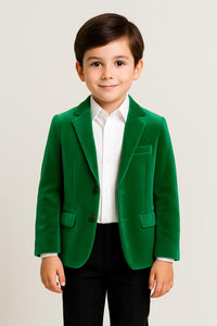 Boys Partywear Green Velvet Jacket & Pant with White Cotton Shirt