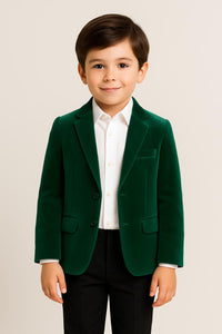 Boys Partywear Green Velvet Jacket & Pant with White Cotton Shirt