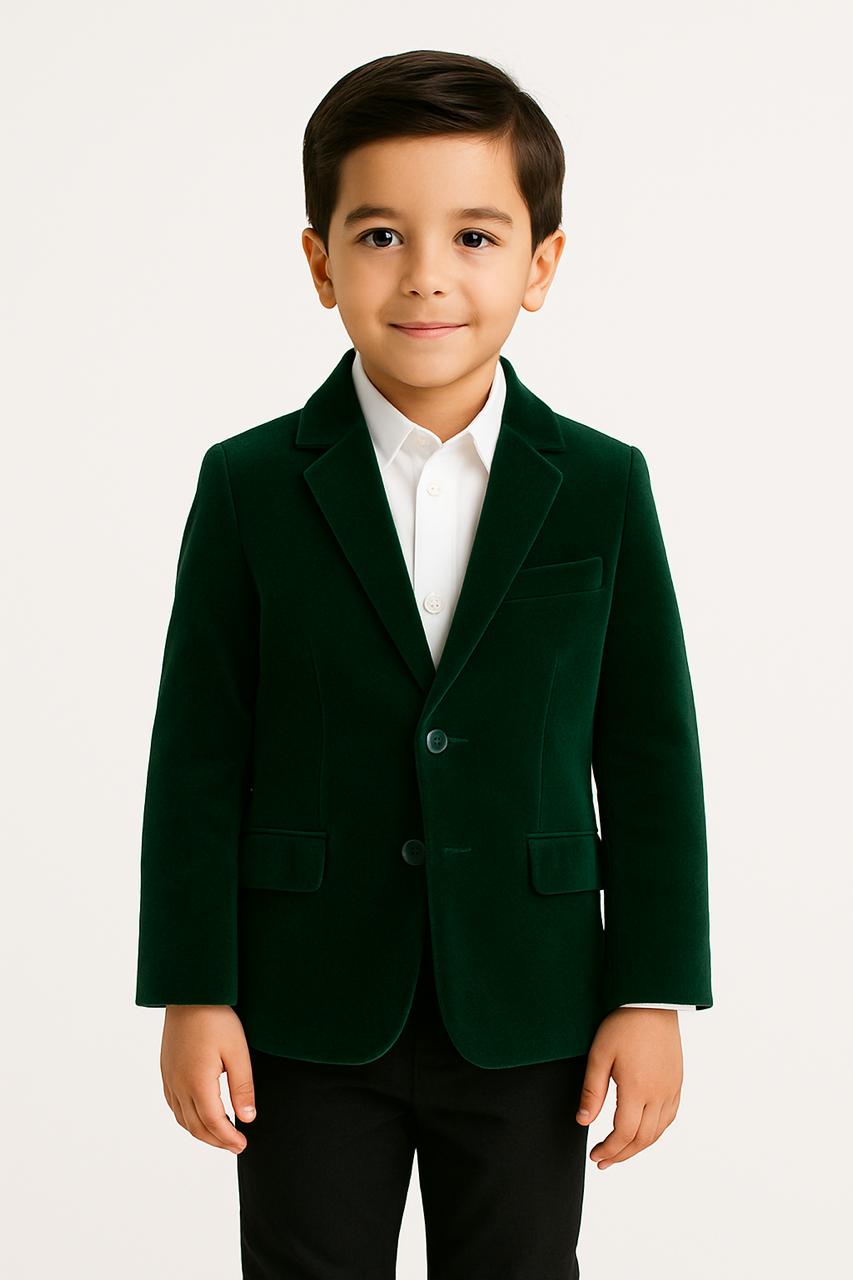 Boys Partywear Green Velvet Jacket & Pant with White Cotton Shirt