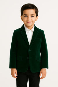 Boys Partywear Green Velvet Jacket & Pant with White Cotton Shirt