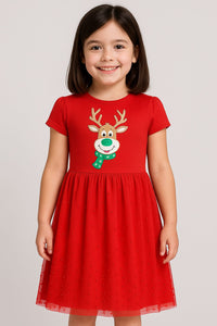 Girls Red Raindeer Dress