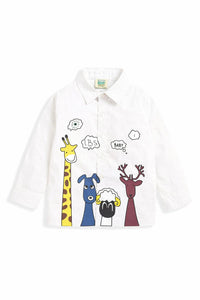 Boys 4 Animal Print White Cotton Shirt
