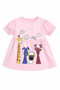Girls 4 Animal Print Pink Cotton Dress