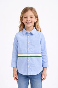 Girls Light Blue Cotton Shirt With Yellow and Navy Stripe