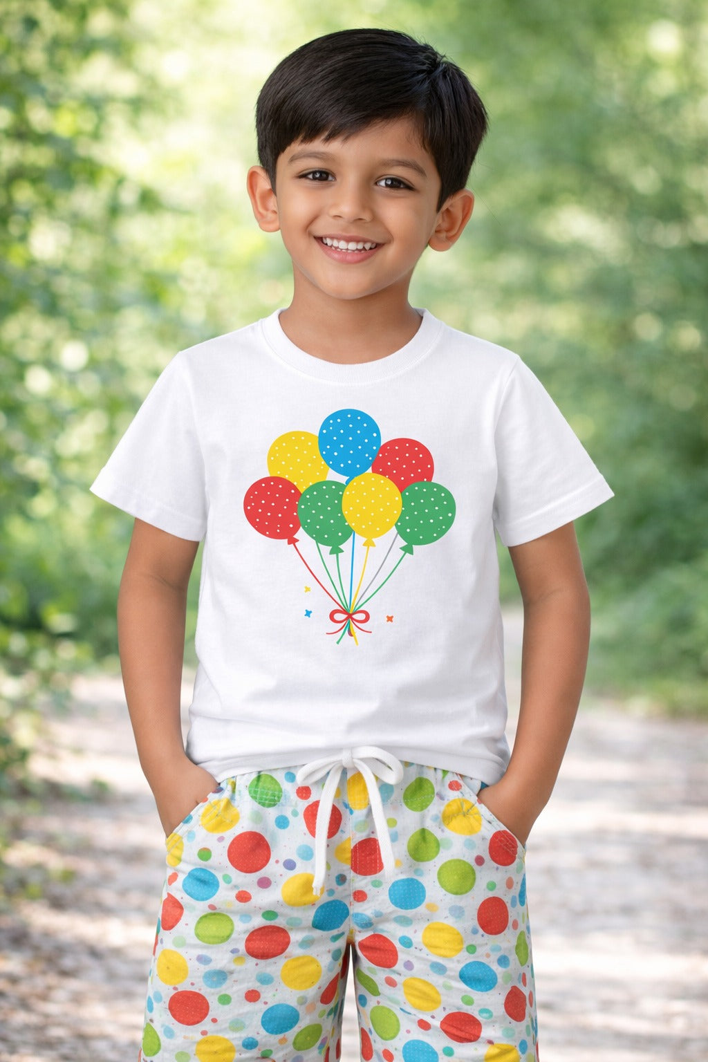 BOYS BALLOON T-SHIRT WITH BIG DOTS SHORTS SET