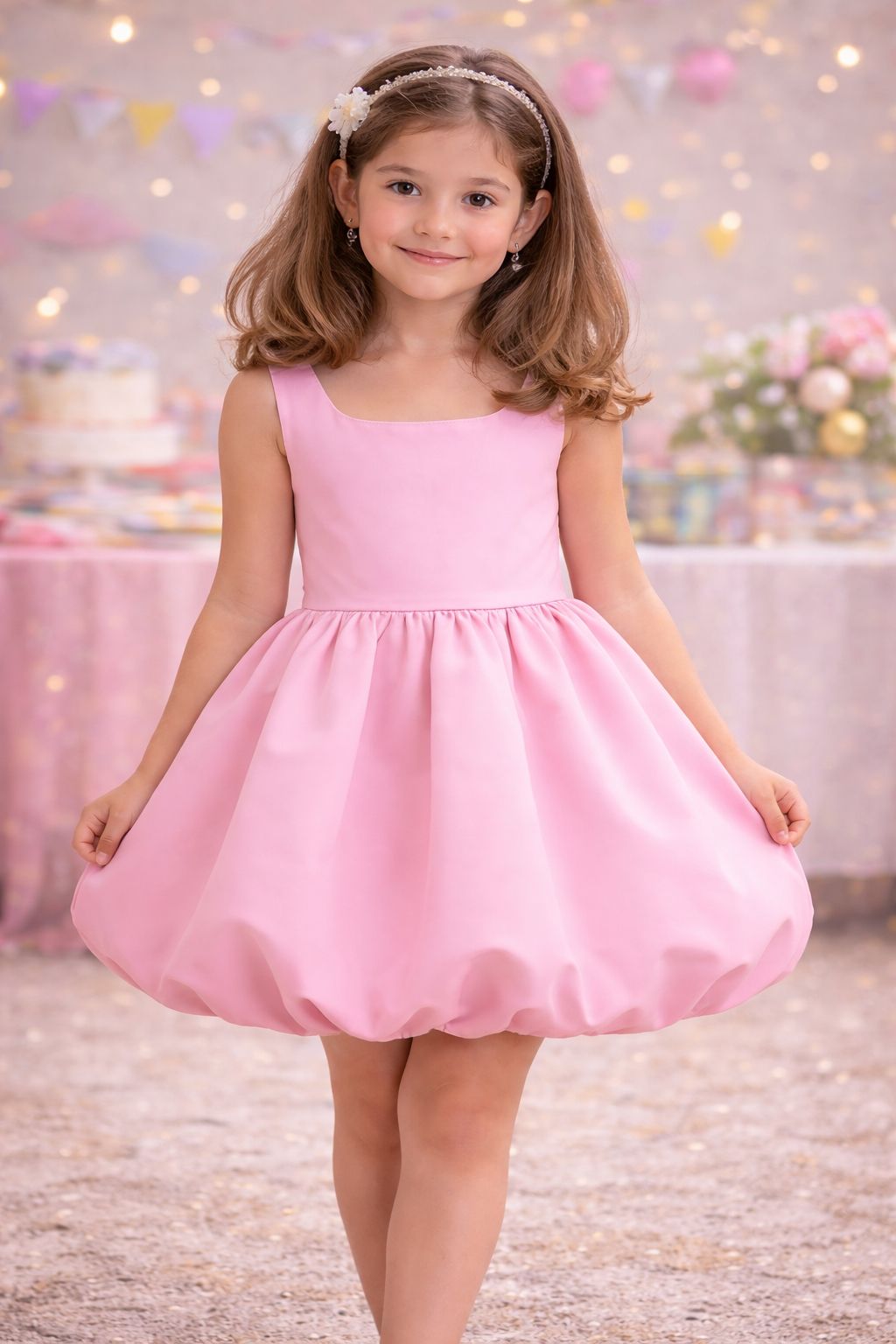 Pink Balloon Dress for Girls | Soft Summer Party Dress | ZIP ZAP ZOOP