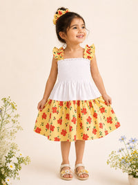 White & Yellow Floral Smocked Sundress