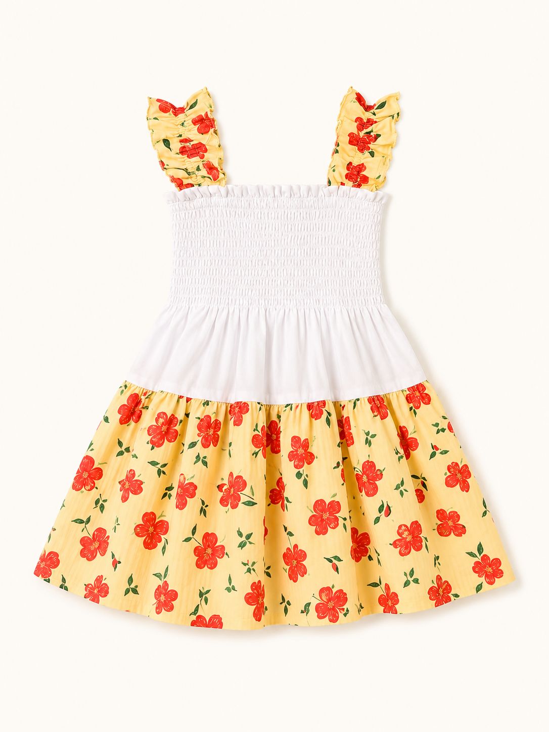 White & Yellow Floral Smocked Sundress