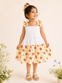 White & Yellow Floral Smocked Sundress