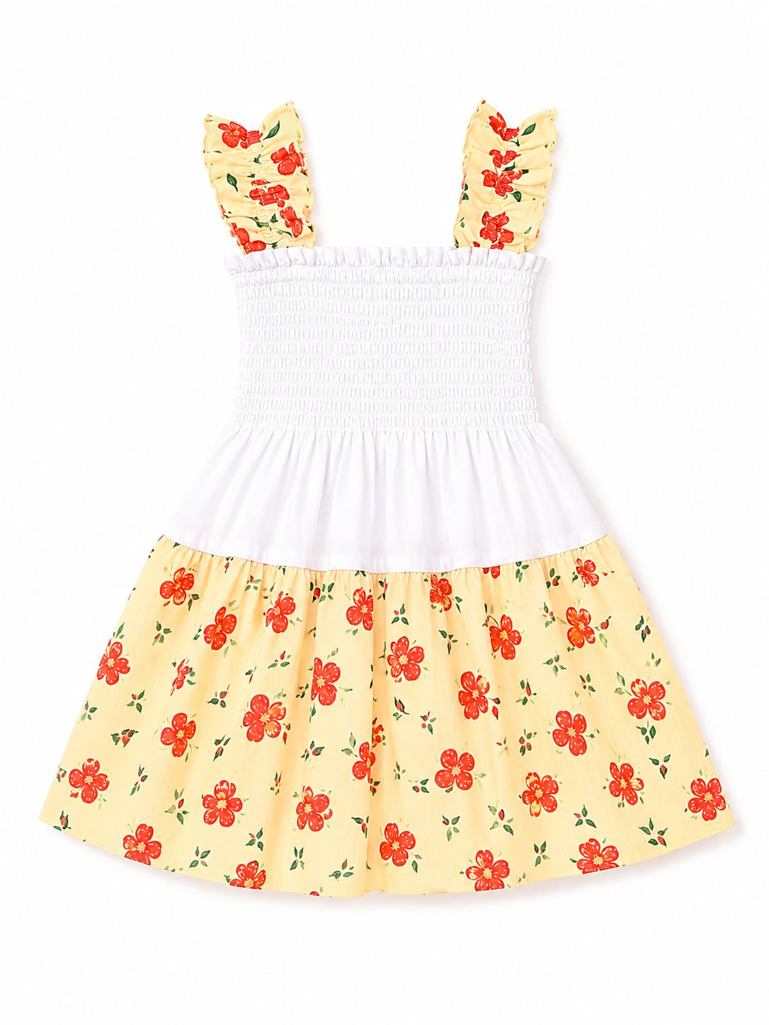 White & Yellow Floral Smocked Sundress