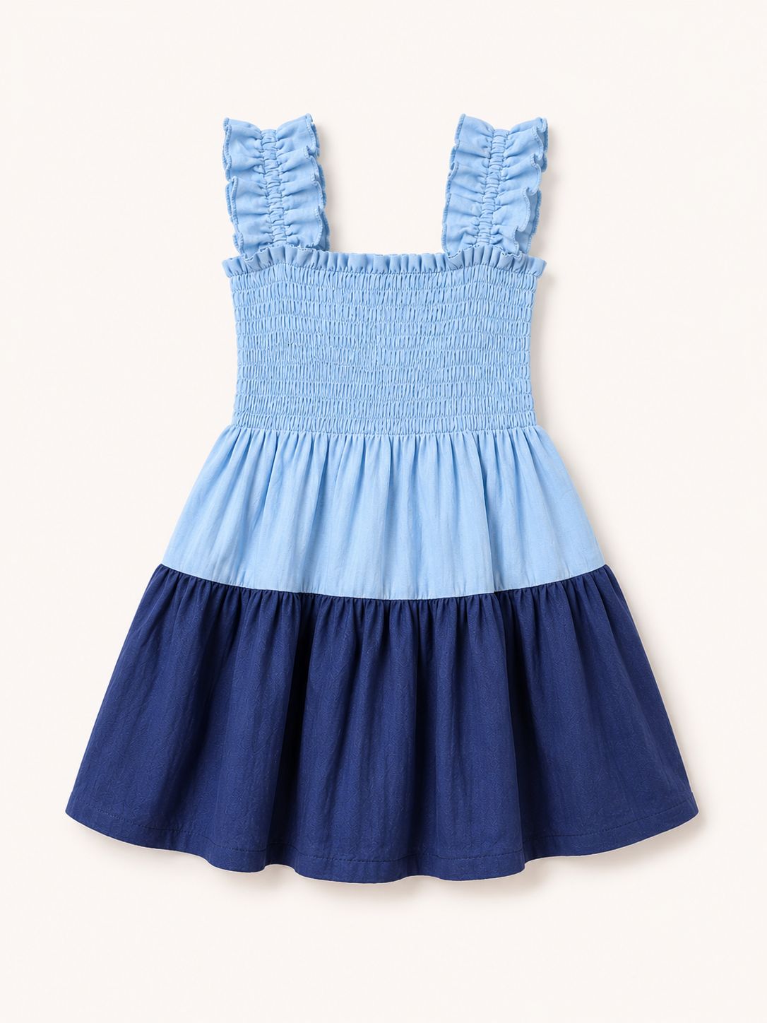 Girls' Two-Tone Smocked Tiered Dress with Ruffle Straps