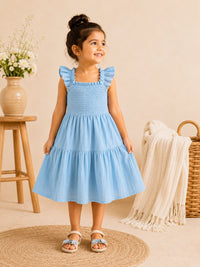 Girls Light Blue Smocked Tiered Dress