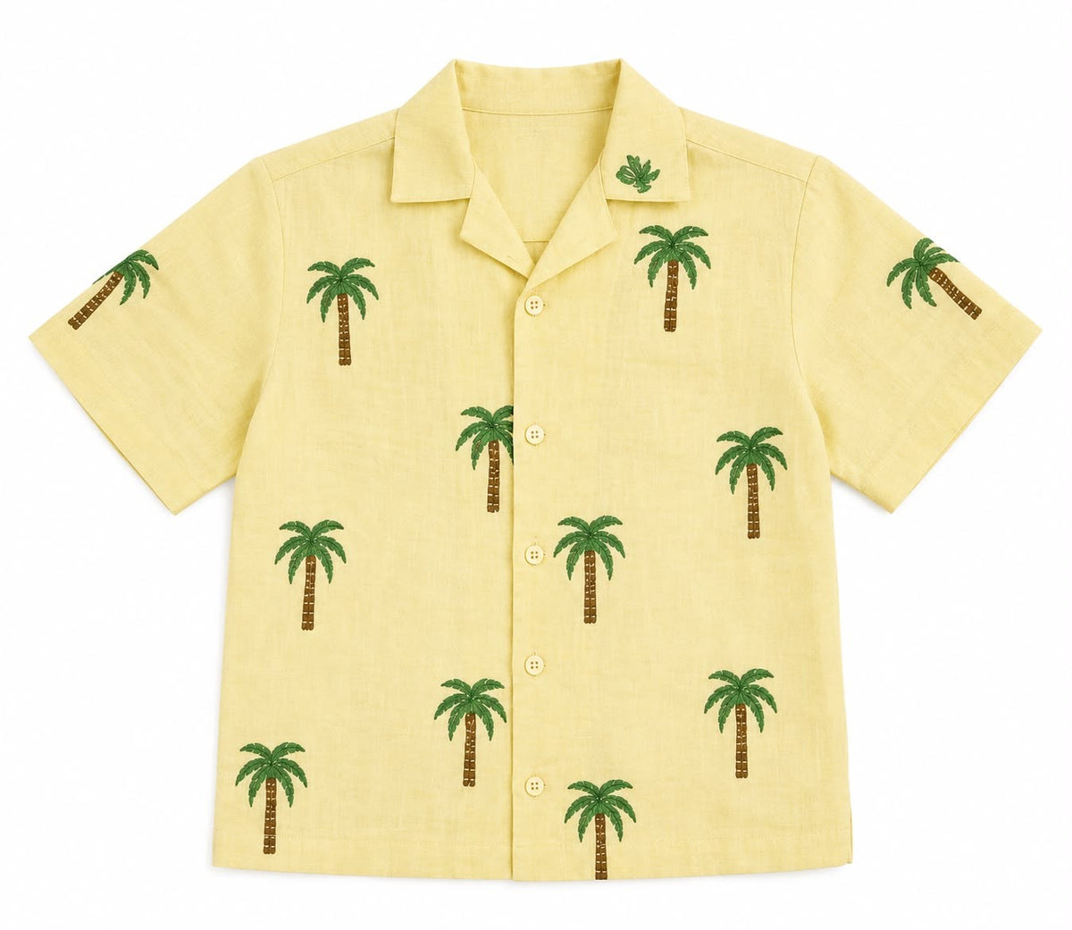 Boys Premium Cotton Yellow Palm Print Shirt with White Shorts Co-Ord Set