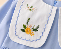 Girls Sky Blue Cotton Embroidered Peter Pan Collar Dress