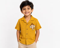 Bestseller Boys Mustard Yellow Embroidered Ganpati Cotton Shirt