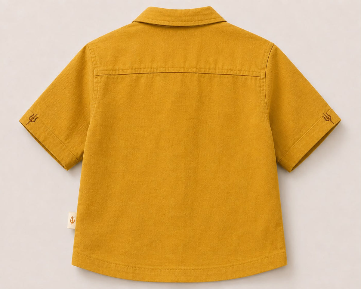 Bestseller Boys Mustard Yellow Ganpati Embroidered Cotton Shirt with Pocket