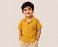 Bestseller Boys Mustard Yellow Ganpati Embroidered Cotton Shirt with Pocket