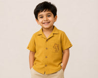Bestseller Boys Mustard Yellow Ganpati Embroidered Cotton Shirt with Pocket