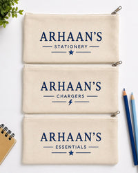 Custom Name Premium Canvas Zipper Pouch | Multi-Purpose Organizer for Stationery, Chargers & Accessories