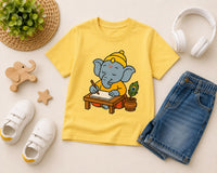 Girls And Boys Ganpati Print Yellow T-Shirt