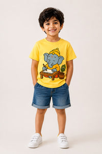 Girls And Boys Ganpati Print Yellow T-Shirt