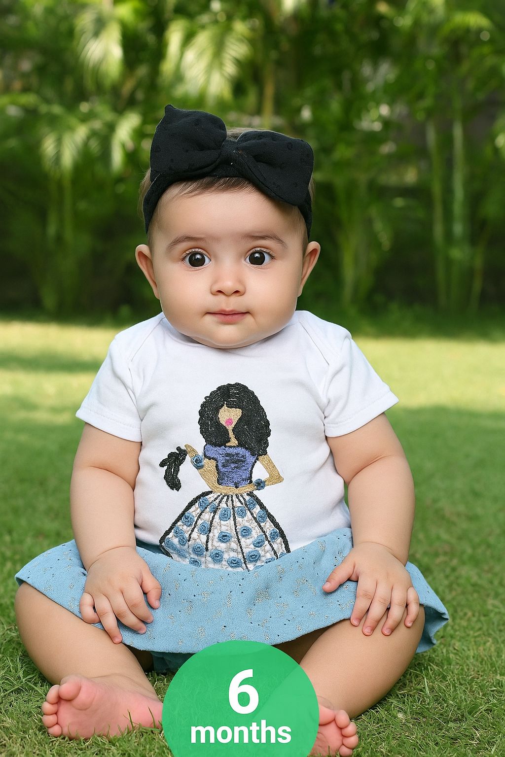 Baby Girls White Half Sleeve Girl Embellished Cotton T-shirt & Blue Embellished Denim Skirt Co-ord Set