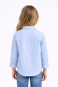 Girls Light Blue Cotton Shirt With Yellow and Navy Stripe