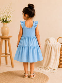 Girls Light Blue Smocked Tiered Dress