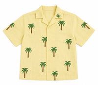 Boys Premium Cotton Yellow Palm Print Shirt with White Shorts Co-Ord Set