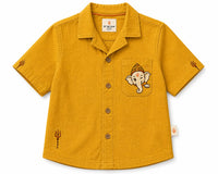 Bestseller Boys Mustard Yellow Embroidered Ganpati Cotton Shirt