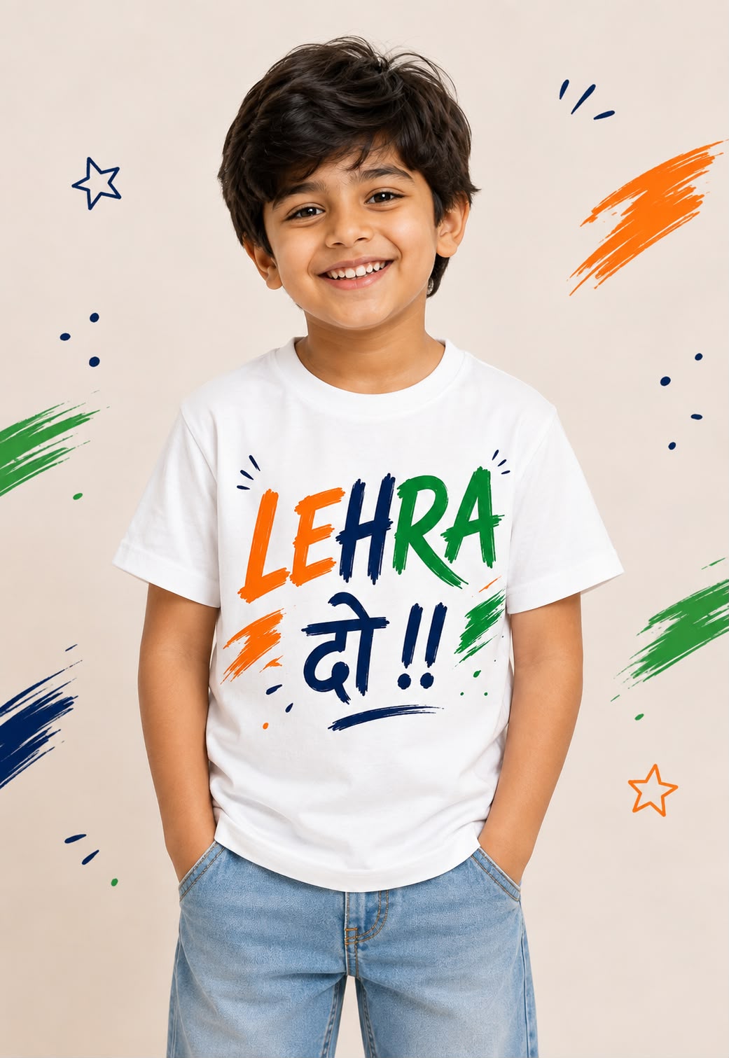 Kids White Cotton Lehra Do Graphic Print Half Sleeve T-Shirt