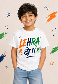 Kids White Cotton Lehra Do Graphic Print Half Sleeve T-Shirt